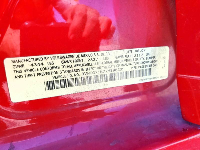 Продажа на аукционе авто 2007 Volkswagen Jetta, vin: 3VWGG71K77M196235, номер лота: 58521566