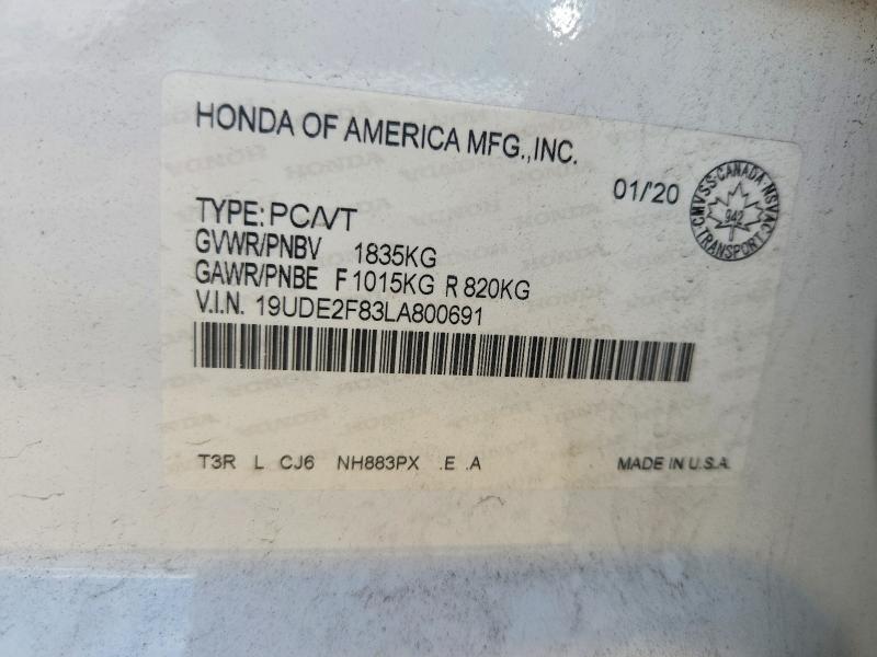 56690846 :رقم المزاد ، 19UDE2F83LA800691 vin ، 2020 Acura Ilx مزاد بيع