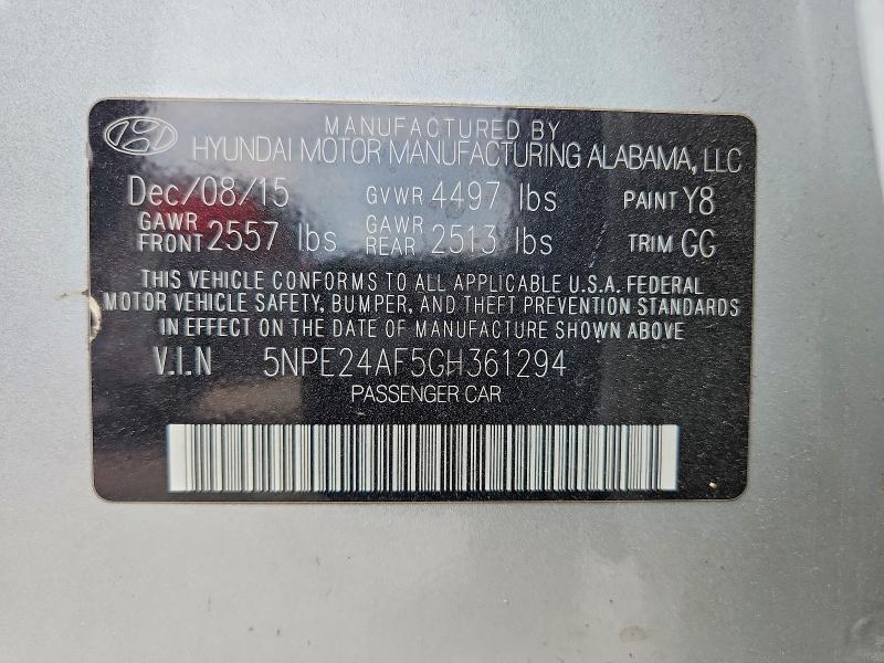 Aukcja sprzedaży 2016 Hyundai Sonata, vin: 5NPE24AF5GH361294, numer aukcji: 57733756