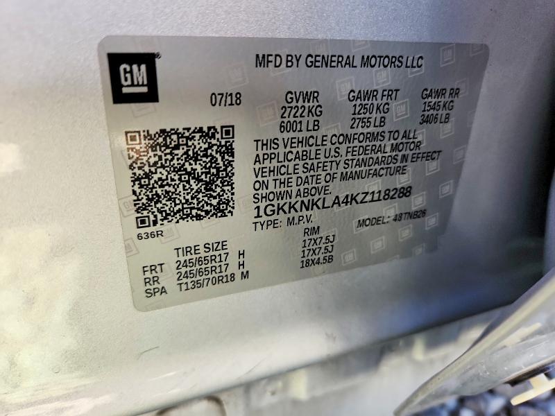 Продаж на аукціоні авто 2019 Gmc Acadia, vin: 1GKKNKLA4KZ118288, номер лоту: 56431046