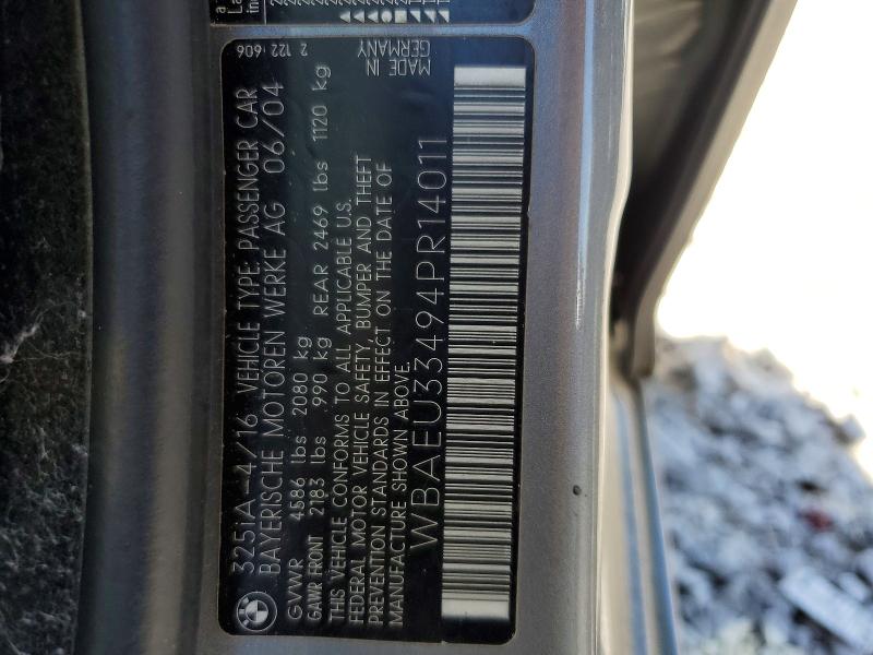 2004 Bmw 325 მანქანა იყიდება აუქციონზე, vin: WBAEU33494PR14011, აუქციონის ნომერი: 58842306