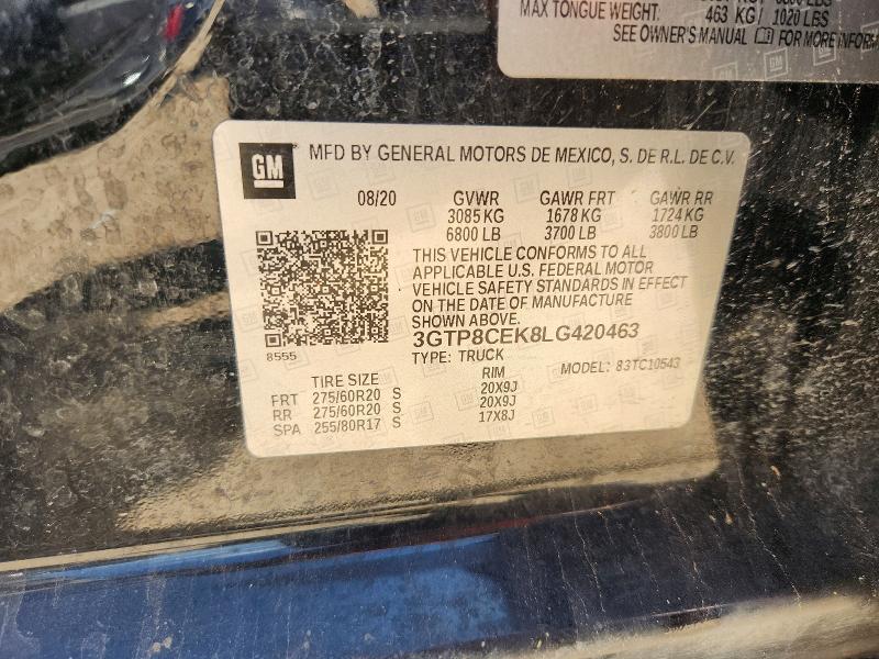 Aukcja sprzedaży 2020 Gmc Sierra, vin: 3GTP8CEK8LG420463, numer aukcji: 57931296