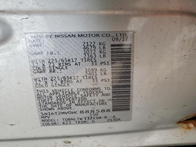 Aukcja sprzedaży 2017 Nissan Rogue, vin: 5N1AT2MV0HC888588, numer aukcji: 58375696