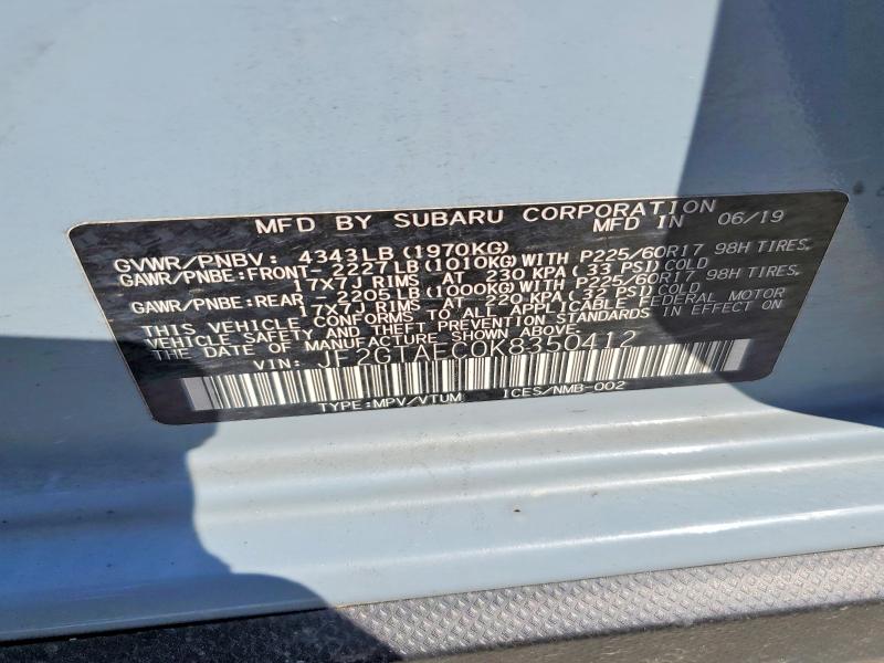 55636486 :رقم المزاد ، JF2GTAEC0K8350412 vin ، 2019 Subaru Crosstrek مزاد بيع