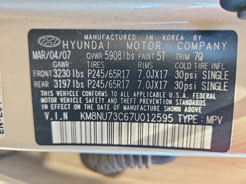 Aukcja sprzedaży 2007 Hyundai Veracruz, vin: KM8NU73C67U012595, numer aukcji: 56720256