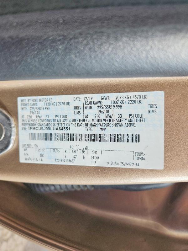 Продаж на аукціоні авто 2020 Ford Escape, vin: 1FMCU9J99LUA64551, номер лоту: 57052916