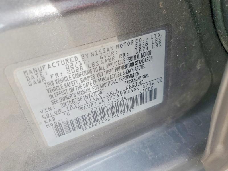 Продаж на аукціоні авто 2017 Nissan Sentra, vin: 3N1AB7AP1HY278087, номер лоту: 55627196