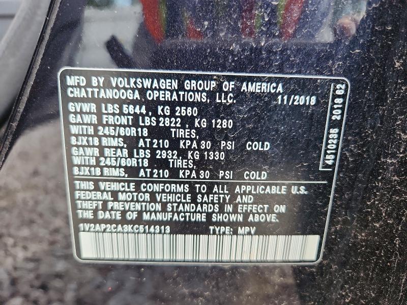 Aukcja sprzedaży 2019 Volkswagen Atlas, vin: 1V2AP2CA3KC514313, numer aukcji: 58273396
