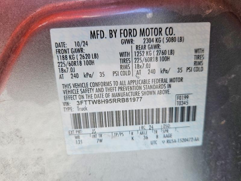 57420606 :رقم المزاد ، 3FTTW8H95RRB81977 vin ، 2024 Ford Maverick مزاد بيع