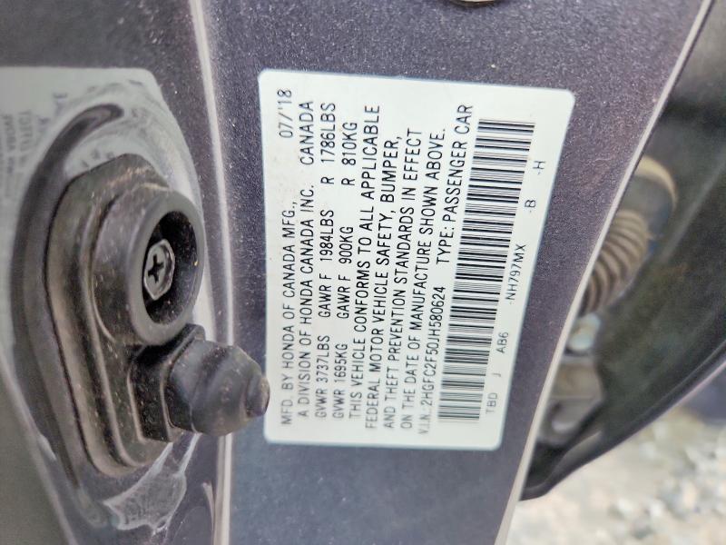 2018 Honda Civic მანქანა იყიდება აუქციონზე, vin: 2HGFC2F50JH580624, აუქციონის ნომერი: 55691086