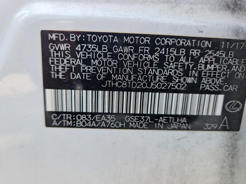 Продажа на аукционе авто 2018 Lexus Is, vin: JTHC81D20J5027502, номер лота: 58063406