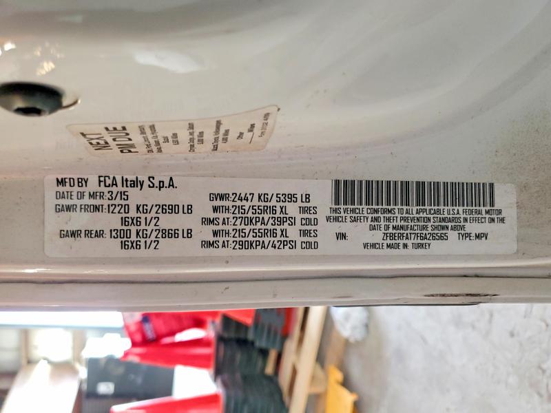 Продаж на аукціоні авто 2015 Ram Pro Master, vin: ZFBERFAT7F6A26565, номер лоту: 55882466