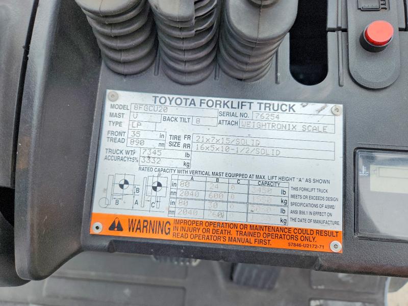 57233256 :رقم المزاد ، 76254 vin ، 2016 Toyota 8fgcu20 مزاد بيع