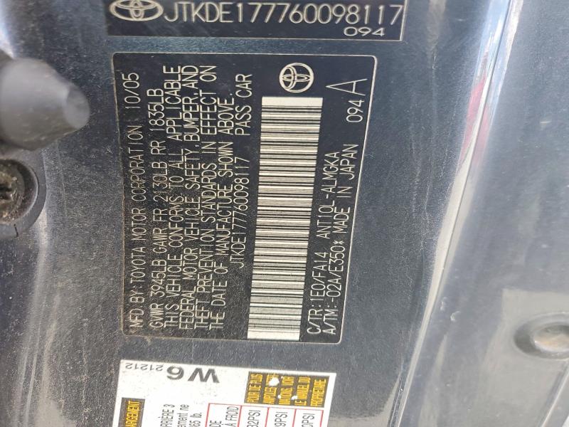 2006 Scion Tc მანქანა იყიდება აუქციონზე, vin: JTKDE177760098117, აუქციონის ნომერი: 57085496