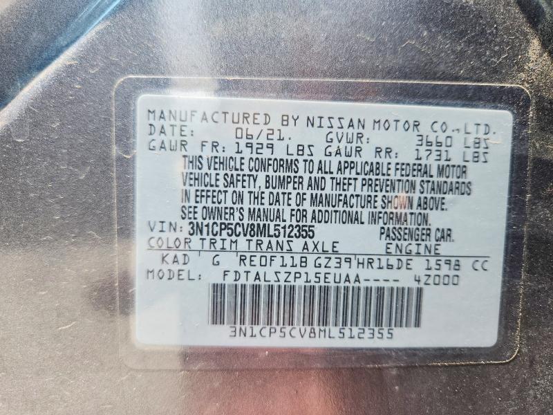 58520566 :رقم المزاد ، 3N1CP5CV8ML512355 vin ، 2021 Nissan Kicks مزاد بيع