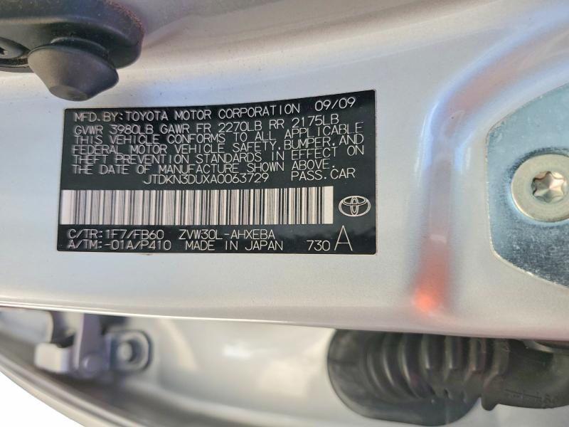 58414896 :رقم المزاد ، JTDKN3DUXA0063729 vin ، 2010 Toyota Prius مزاد بيع