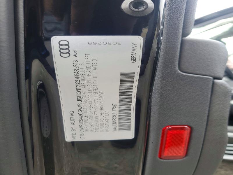 2019 Audi A4 მანქანა იყიდება აუქციონზე, vin: WAUDNAF4XKA117467, აუქციონის ნომერი: 57226466