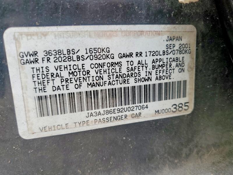 Aukcja sprzedaży 2002 Mitsubishi Lancer, vin: JA3AJ86E92U027064, numer aukcji: 55208946