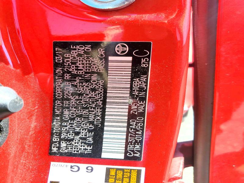 2017 Toyota Prius მანქანა იყიდება აუქციონზე, vin: JTDKARFU4H3536996, აუქციონის ნომერი: 58252706