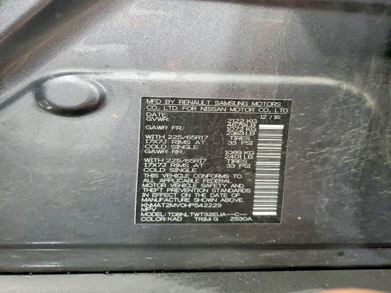 57144796 :رقم المزاد ، KNMAT2MV0HP542229 vin ، 2017 Nissan Rogue مزاد بيع