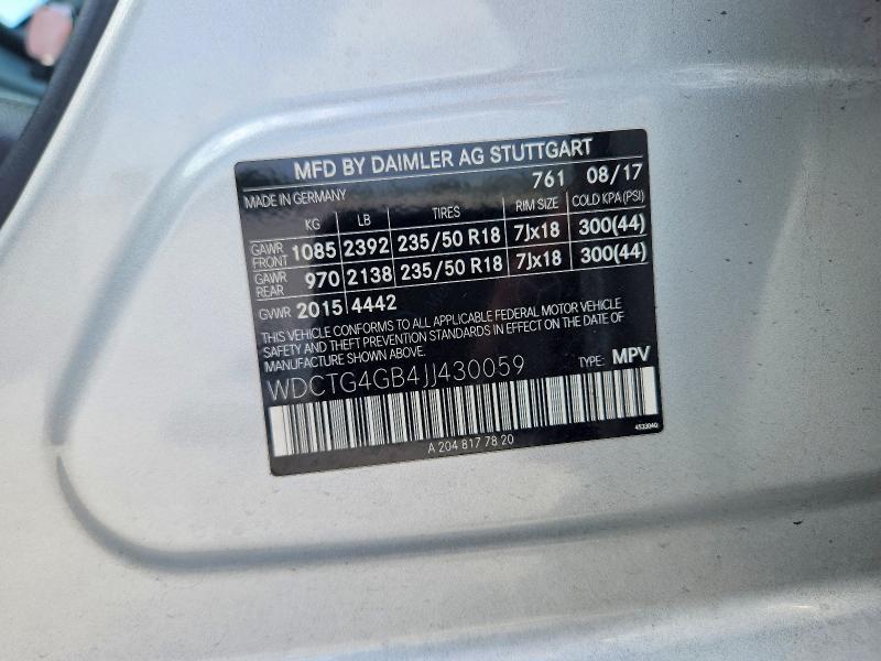 Aukcja sprzedaży 2018 Mercedes-benz Gla 250, vin: WDCTG4GB4JJ430059, numer aukcji: 58571086