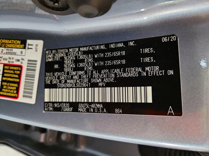 58844746 :رقم المزاد ، 5TDHZRBH3LS029641 vin ، 2020 Toyota Highlander مزاد بيع