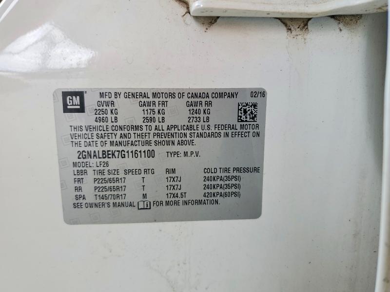 2016 Chevrolet Equinox მანქანა იყიდება აუქციონზე, vin: 2GNALBEK7G1161100, აუქციონის ნომერი: 58659376