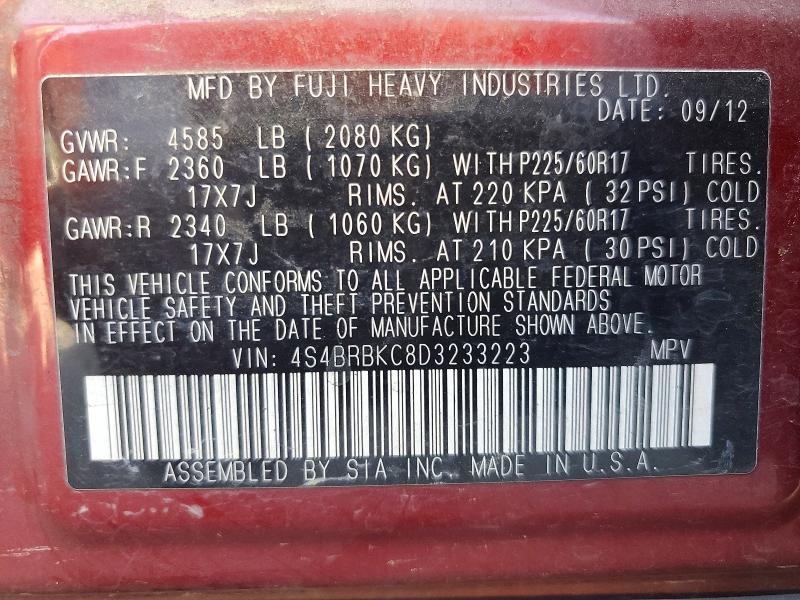 Aukcja sprzedaży 2013 Subaru Outback, vin: 4S4BRBKC8D3233223, numer aukcji: 55841156