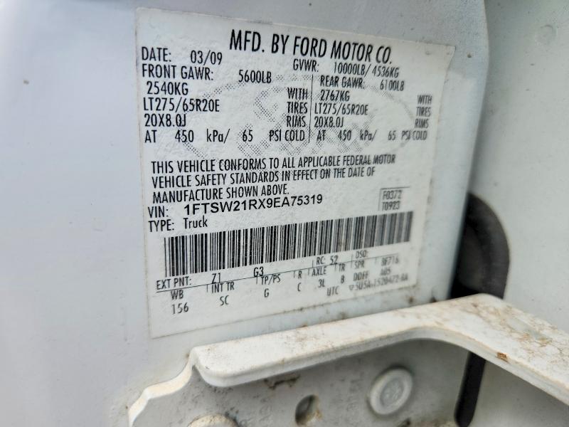 58192456 :رقم المزاد ، 1FTSW21RX9EA75319 vin ، 2009 Ford F250 مزاد بيع