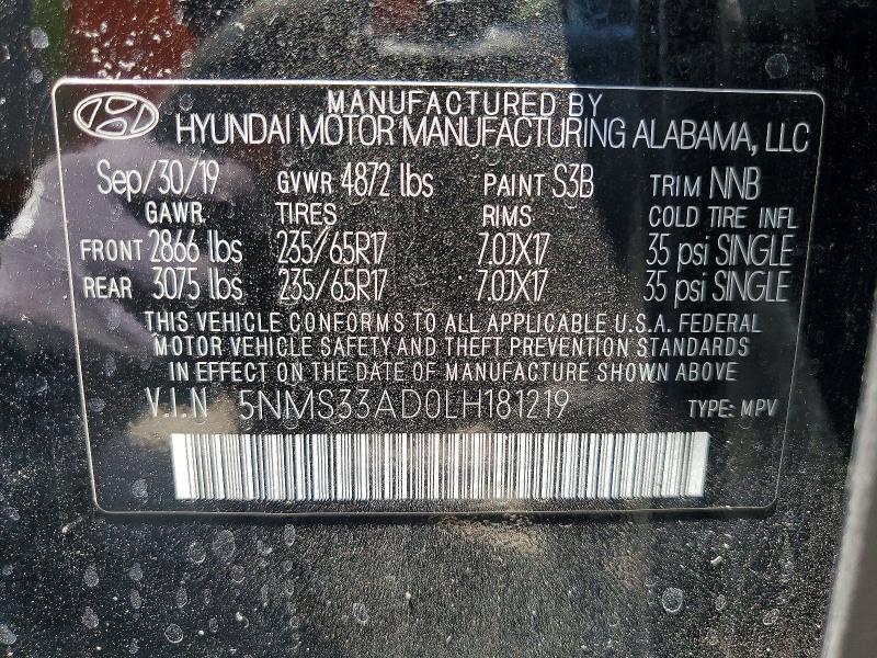 Aukcja sprzedaży 2020 Hyundai Santa Fe, vin: 5NMS33AD0LH181219, numer aukcji: 58492576