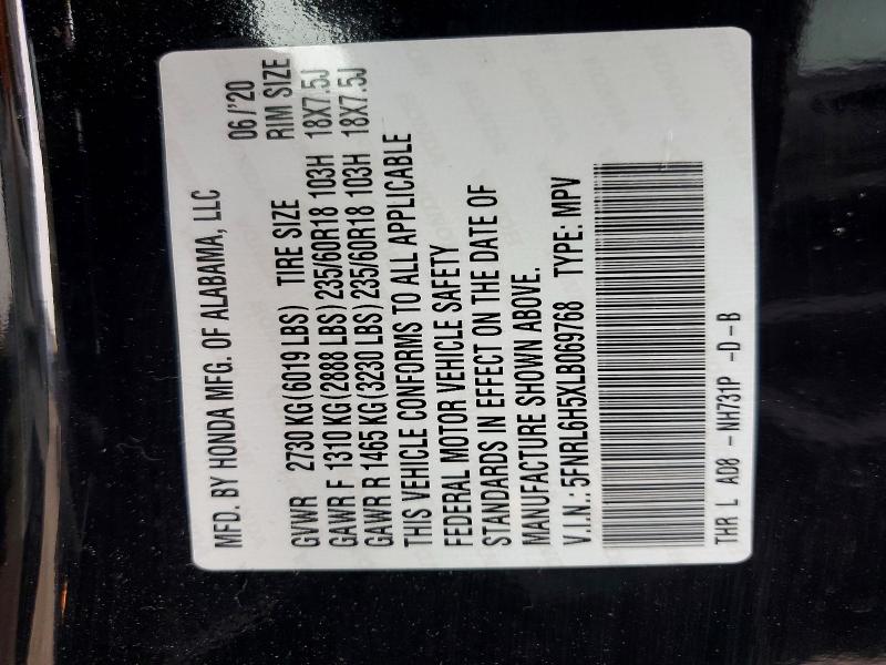 2020 Honda Odyssey მანქანა იყიდება აუქციონზე, vin: 5FNRL6H5XLB069768, აუქციონის ნომერი: 57994036