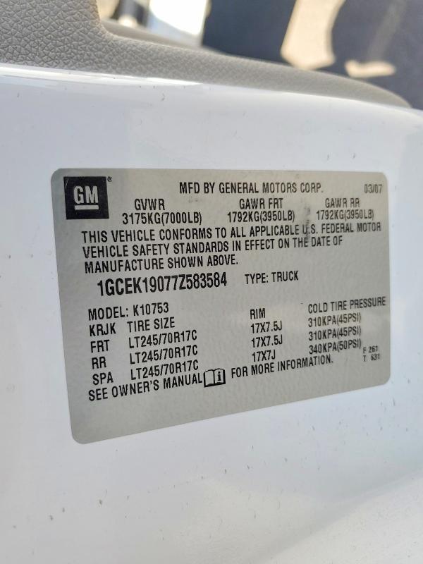 2007 Chevrolet Silverado მანქანა იყიდება აუქციონზე, vin: 1GCEK19077Z583584, აუქციონის ნომერი: 56017596