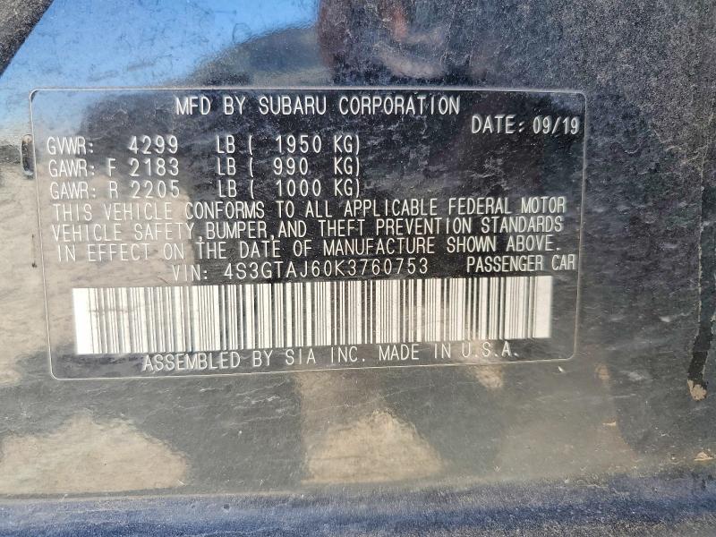 Aukcja sprzedaży 2019 Subaru Impreza, vin: 4S3GTAJ60K3760753, numer aukcji: 57404386