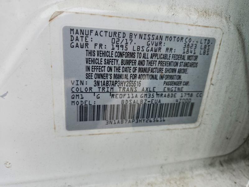 Aukcja sprzedaży 2017 Nissan Sentra, vin: 3N1AB7AP3HY265616, numer aukcji: 58808056