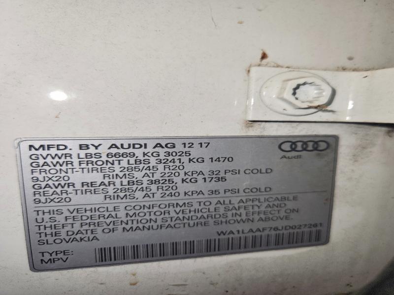 Aukcja sprzedaży 2018 Audi Q7, vin: WA1LAAF76JD027261, numer aukcji: 57428166