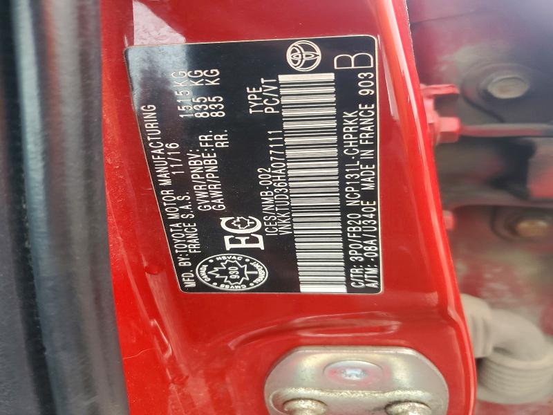 Aukcja sprzedaży 2017 Toyota Yaris, vin: VNKKTUD36HA077111, numer aukcji: 57721266