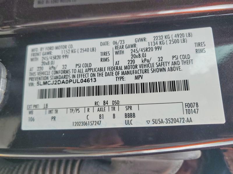 56079686 :رقم المزاد ، 5LMCJ2DA0PUL04613 vin ، 2023 Lincoln Corsair مزاد بيع