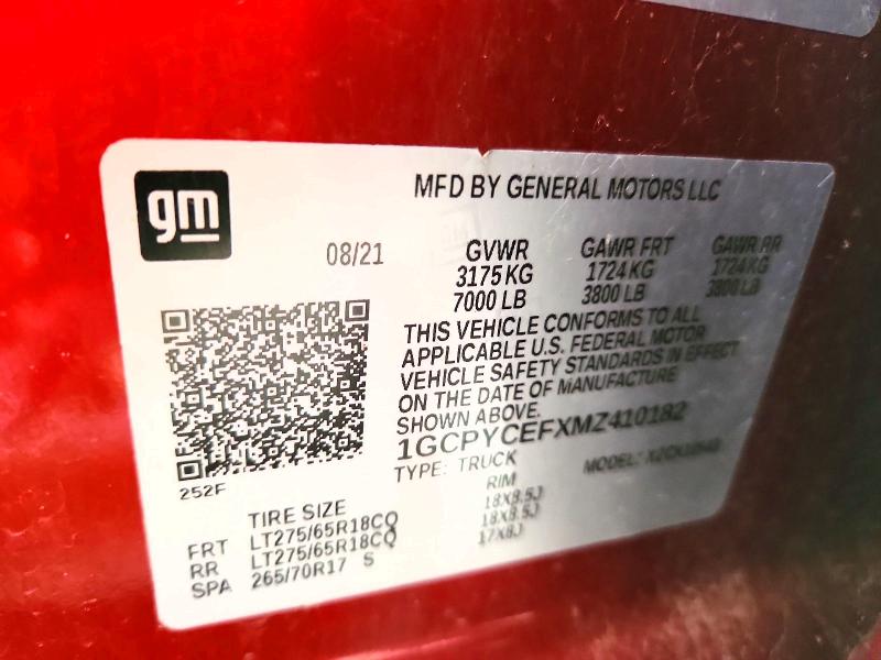Aukcja sprzedaży 2021 Chevrolet Silverado, vin: 1GCPYCEFXMZ410182, numer aukcji: 58086866