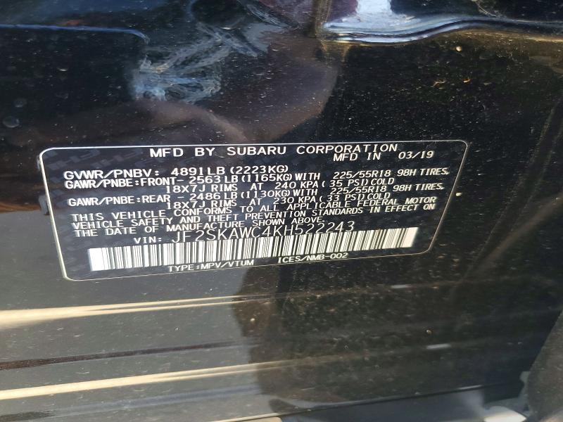 Продажа на аукционе авто 2019 Subaru Forester, vin: JF2SKAWC4KH522243, номер лота: 85791745