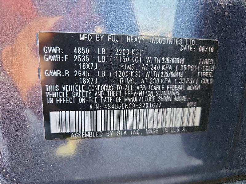 Продажа на аукционе авто 2017 Subaru Outback, vin: 4S4BSENC9H3201677, номер лота: 57525096