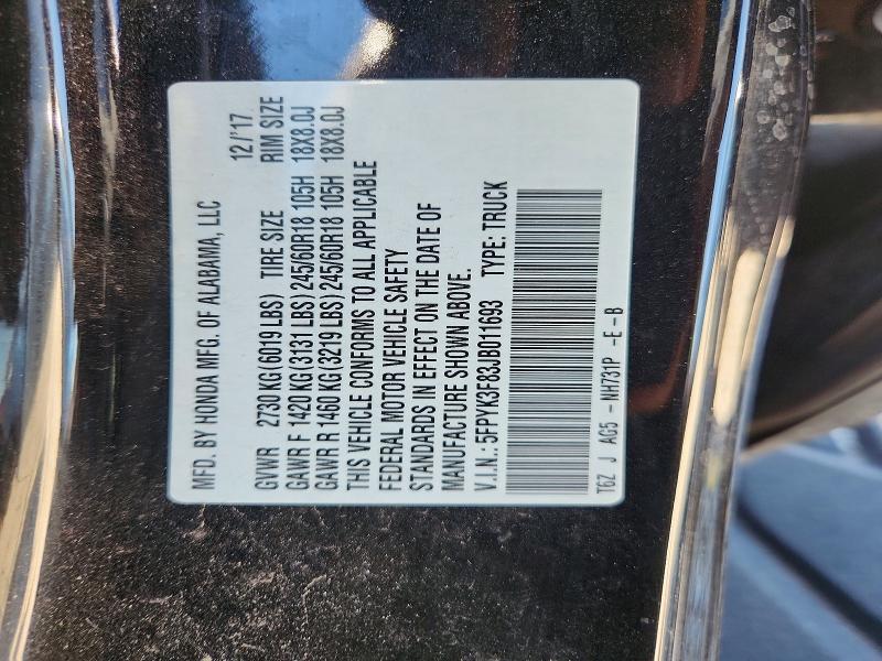 Продаж на аукціоні авто 2018 Honda Ridgeline, vin: 5FPYK3F83JB011693, номер лоту: 57922566