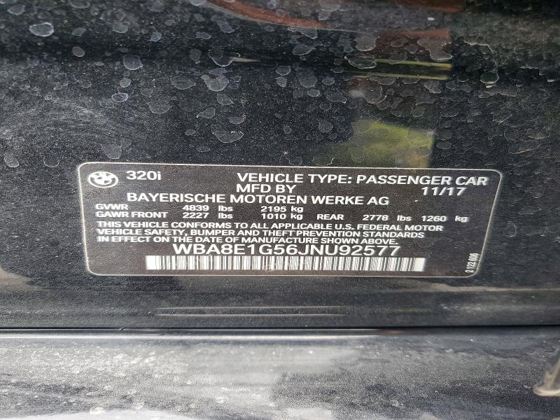 Продаж на аукціоні авто 2018 Bmw 320, vin: WBA8E1G56JNU92577, номер лоту: 56528696