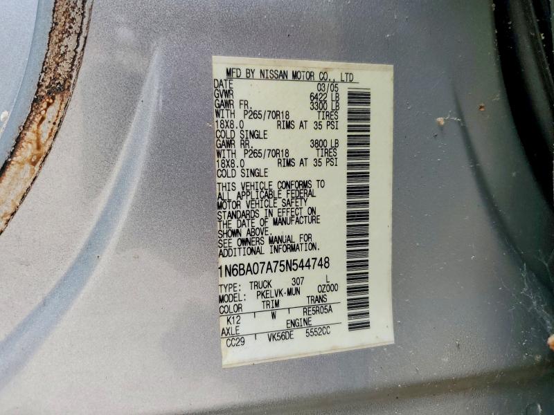 Продажа на аукционе авто 2005 Nissan Titan, vin: 1N6BA07A75N544748, номер лота: 57213756