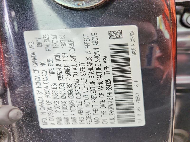 Aukcja sprzedaży 2017 Honda Cr-v, vin: 2HKRW2H81HH684325, numer aukcji: 58362326
