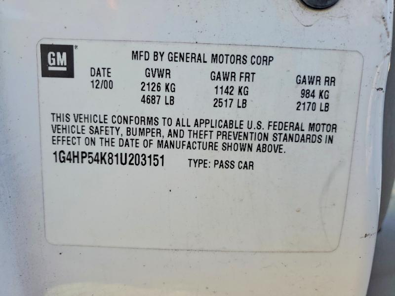 55557766 :رقم المزاد ، 1G4HP54K81U203151 vin ، 2001 Buick Lesabre مزاد بيع