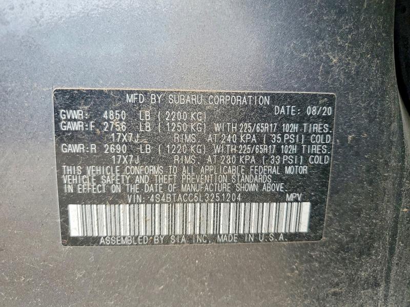56804506 :رقم المزاد ، 4S4BTACC5L3251204 vin ، 2020 Subaru Outback مزاد بيع
