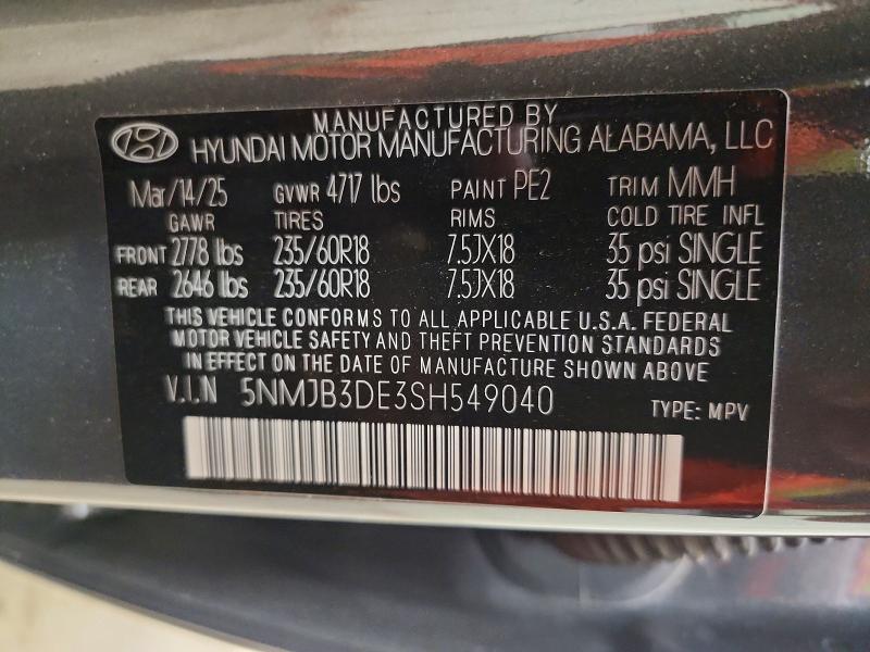 Продаж на аукціоні авто 2025 Hyundai Tucson, vin: 5NMJB3DE3SH549040, номер лоту: 59120946