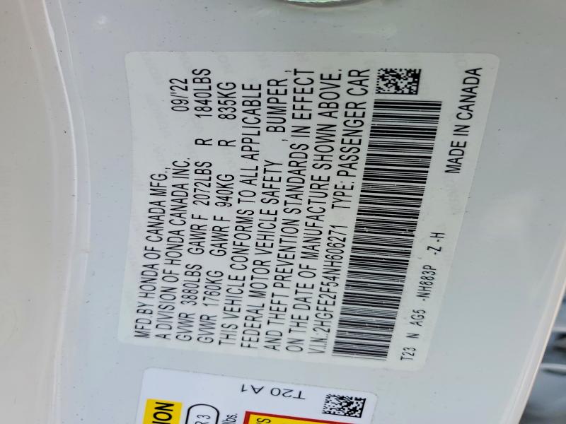 Продажа на аукционе авто 2022 Honda Civic, vin: 2HGFE2F54NH606271, номер лота: 55322076