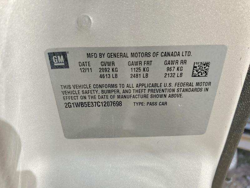 Продаж на аукціоні авто 2012 Chevrolet Impala, vin: 2G1WB5E37C1207698, номер лоту: 56359656