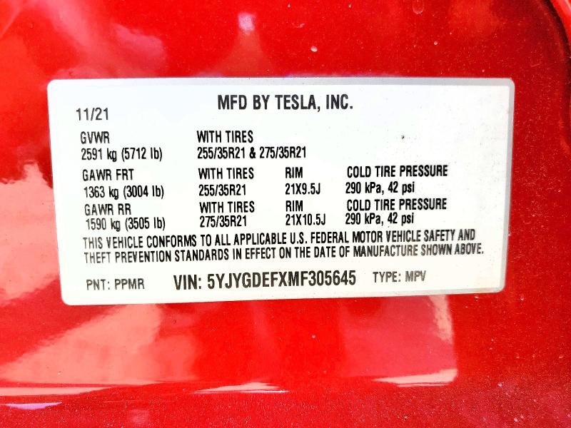 Aukcja sprzedaży 2021 Tesla Model Y, vin: 5YJYGDEFXMF305645, numer aukcji: 58616346